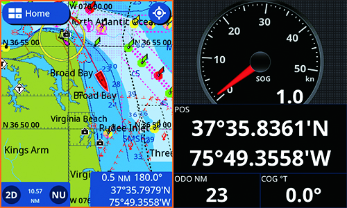 Картография и инструментальная панель на дисплее Furuno