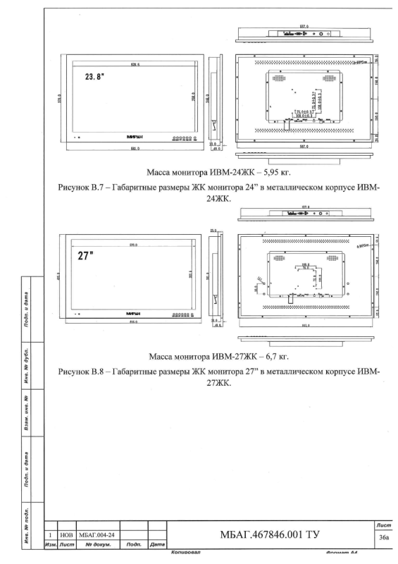 Габариты мониторов МИРАН 24/27