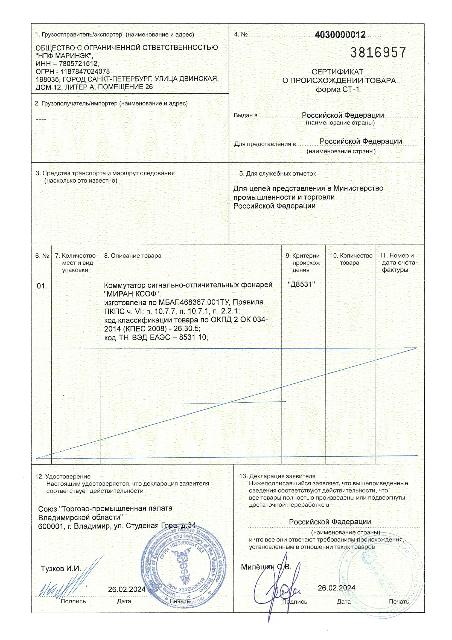 Сертификат СТ-1 на МИРАН КСОФ