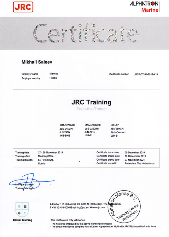 JRC Alphatron Certificate Train-the-Trainer JRC Alphatron Certificate Train-the-Trainer