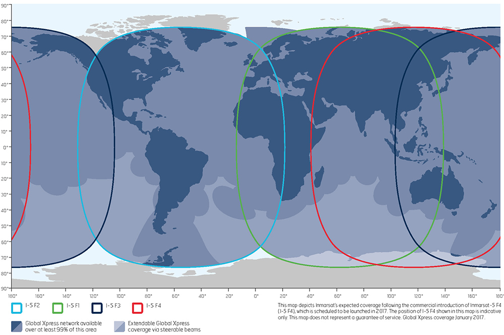 Зона покрытия Inmarsat