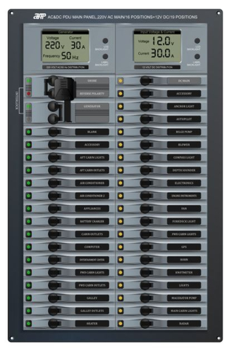 APM AC&DC PDU Main Panel, 220VAC Main/16 Positions+12VDC/19 Positions