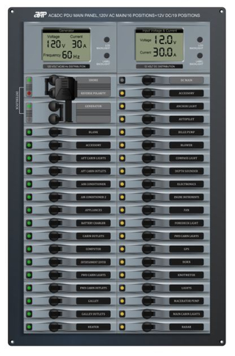 APM AC&DC PDU Main Panel, 120VAC Main/16 Positions+12VDC/19 Positions