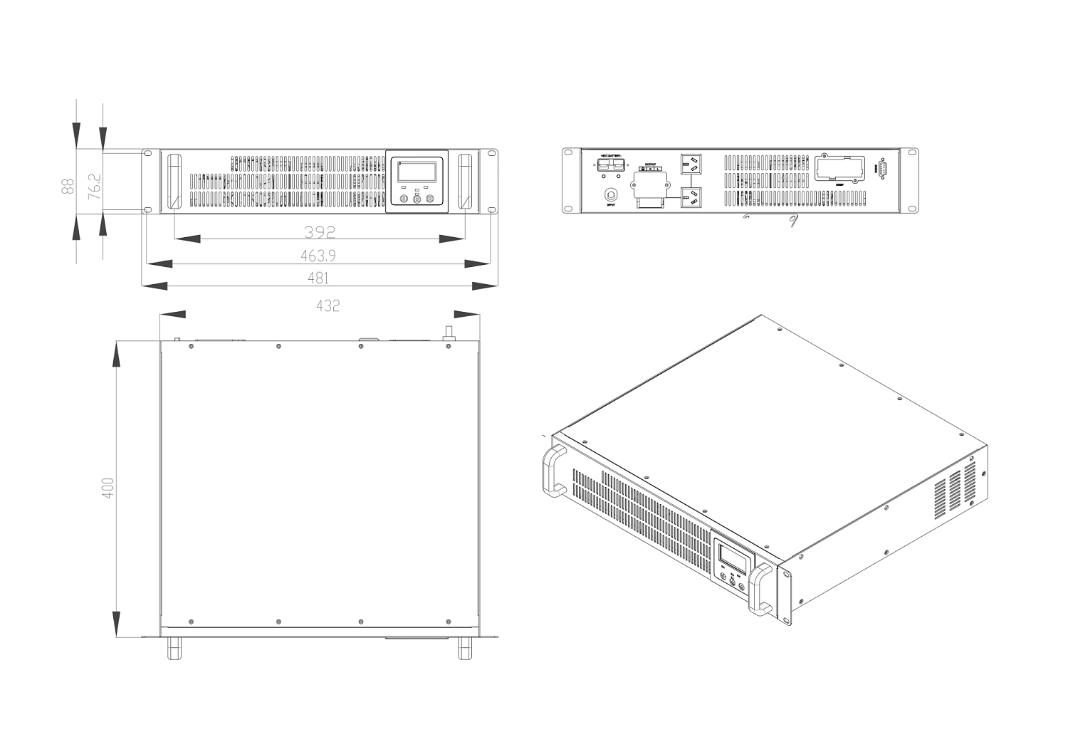 Габаритные размеры ИБП МИРАН РМ-ИБП-220-220-1