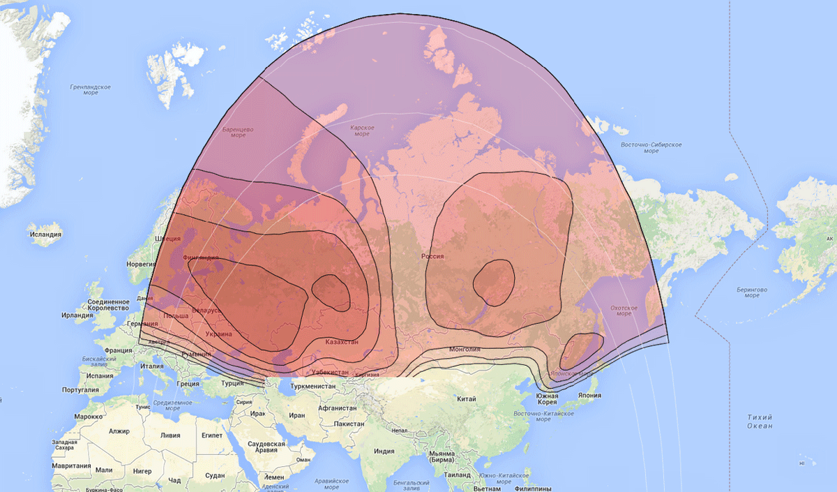 Карта покрытия тв спутников