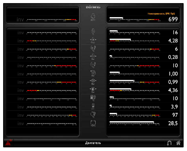 Экран ИСУ ТС контроля двигателей (шкалы)