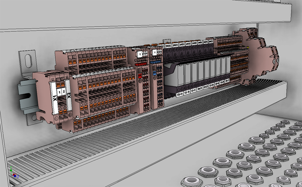 Процессорная станция ИСУ ТС DIN-рейка 3D-визуализация на этапе разработки